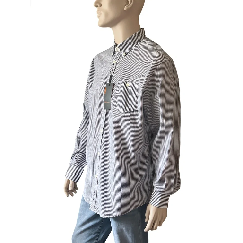 Ben Sherman Easy Fit Union Shirt Long Sleeve Stripe Cotton Button Down Collar - Picture 8 of 12